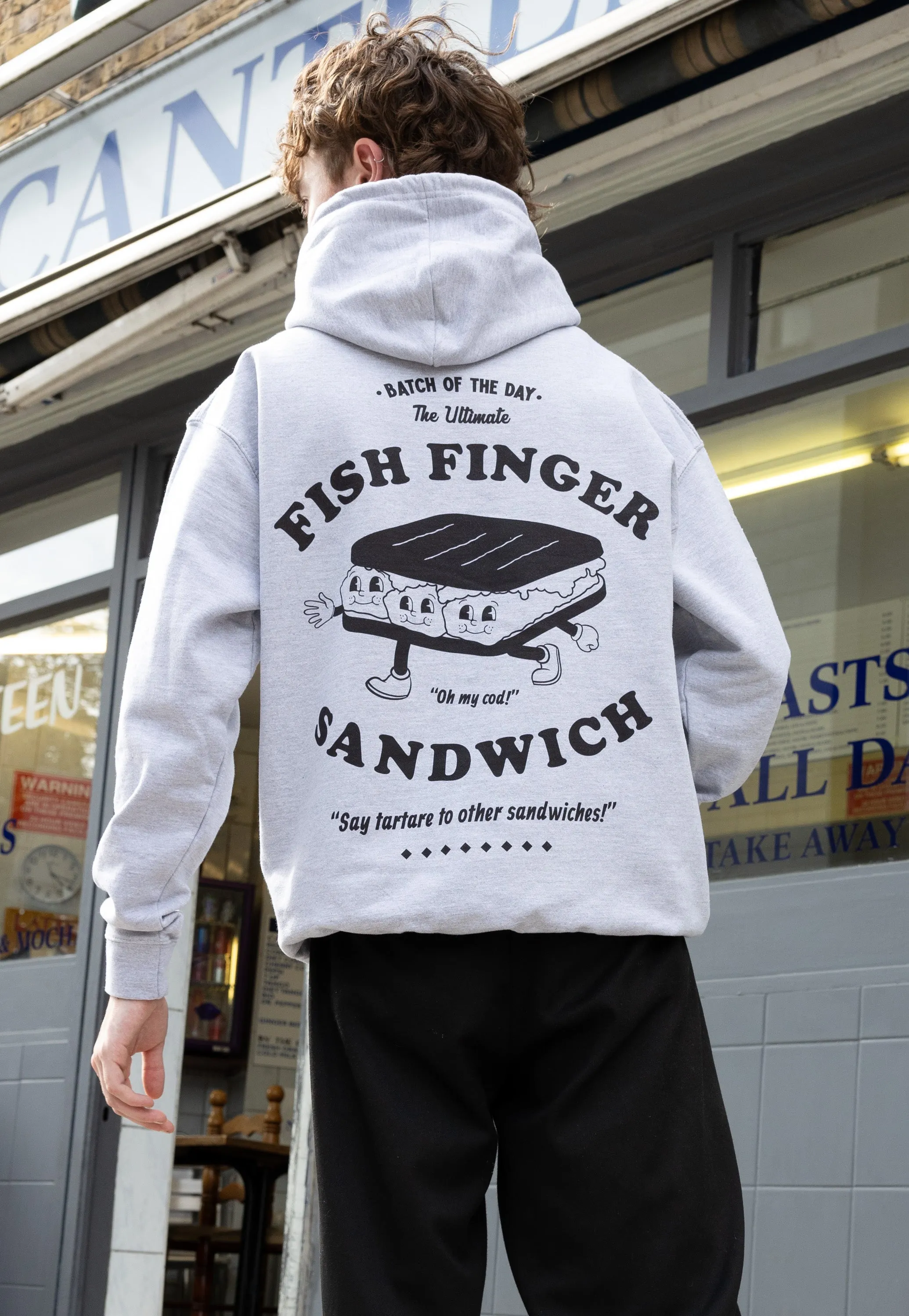 Fish Finger Sandwich Hoodie In Grey