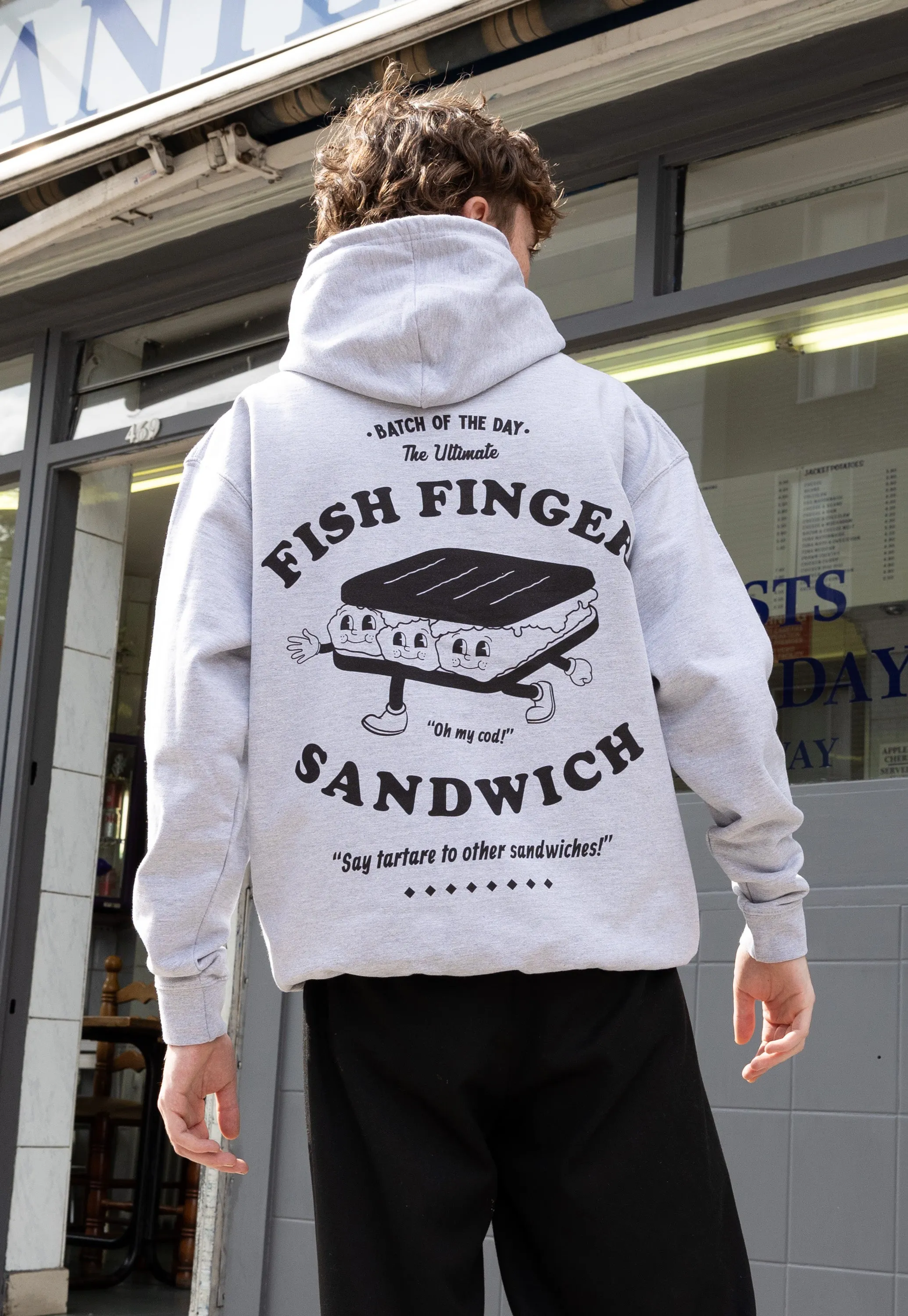 Fish Finger Sandwich Hoodie In Grey