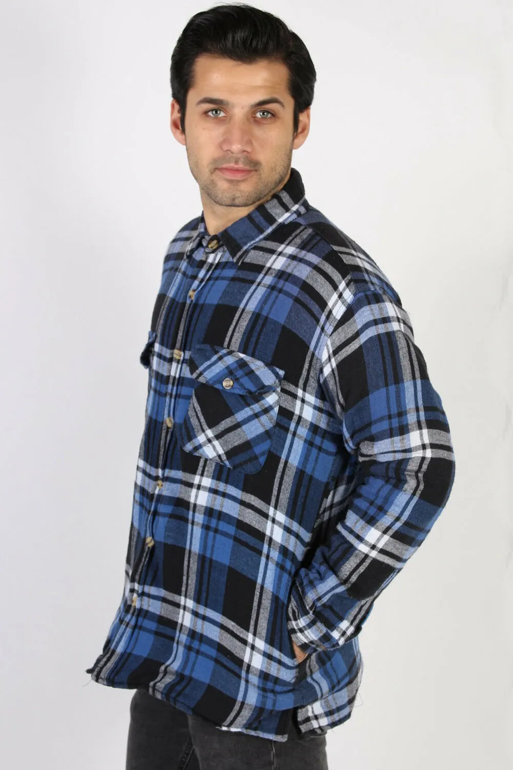 Flannel Lumberjack Shirt 90s Retro Men Vintage Top Blue Size L - Pepper Tree London