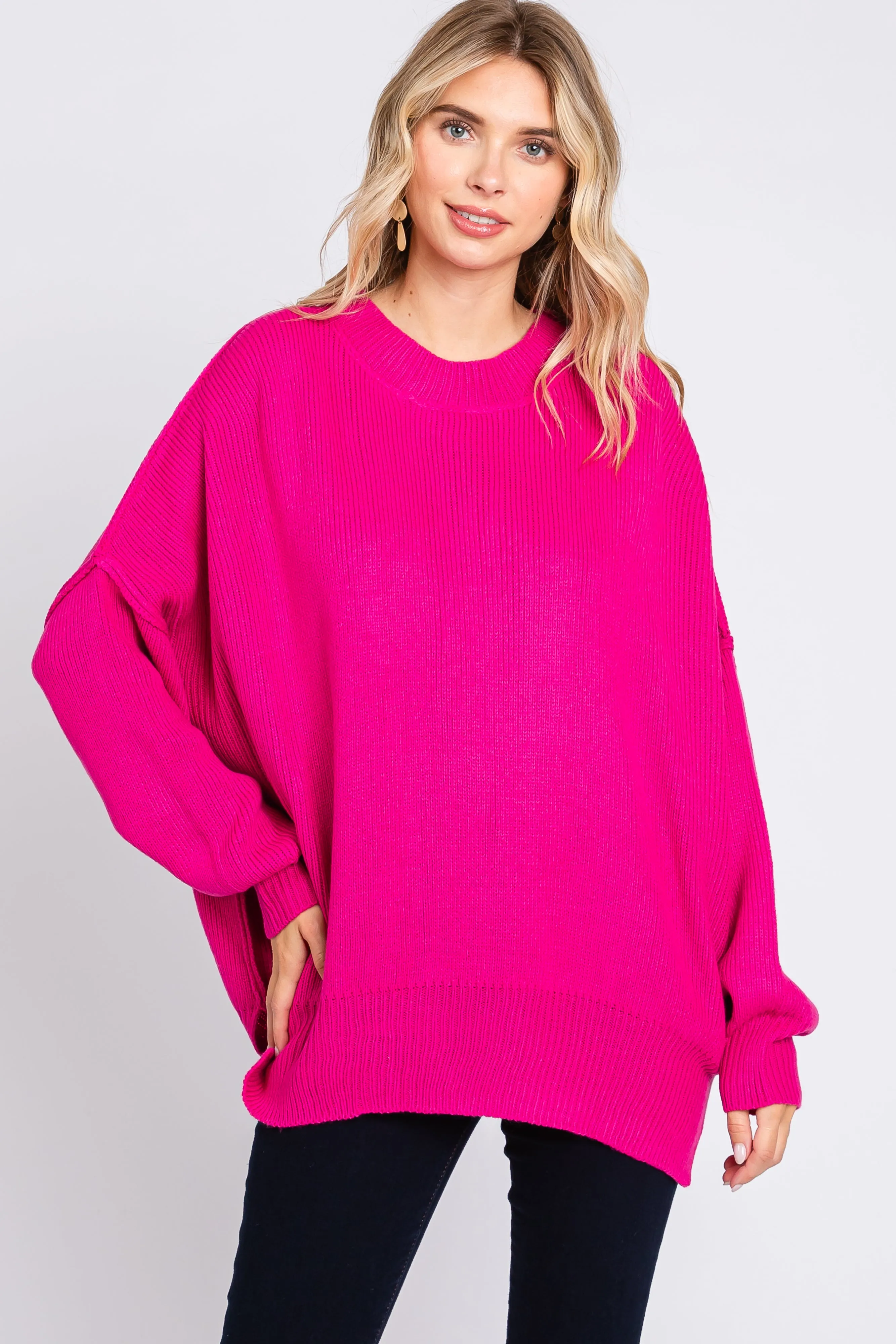 Fuchsia Maternity Long Sleeve Sweater