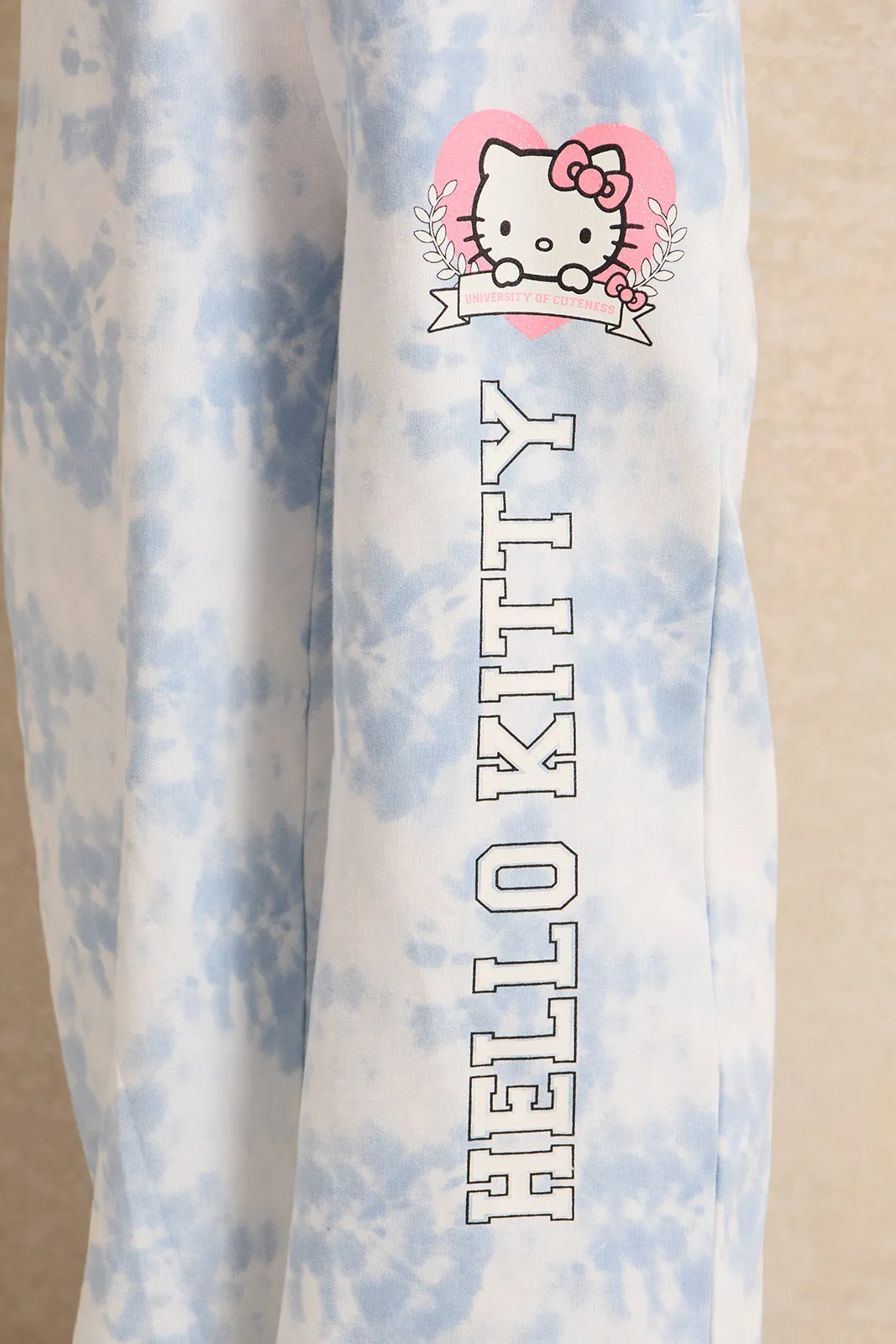 Girls White And Blue Printed Track Pants