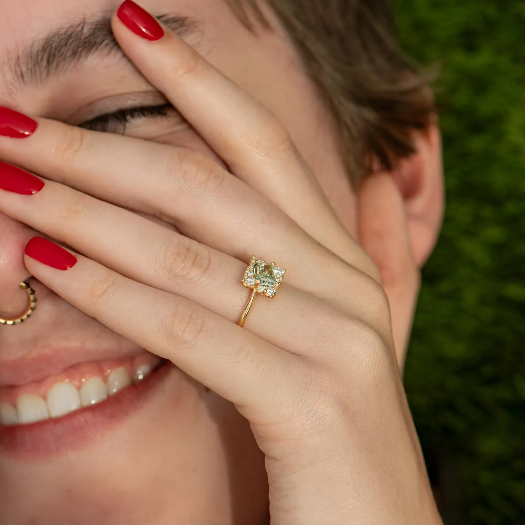 Golden Spiral Engagement Ring with a Fancy Green Diamond