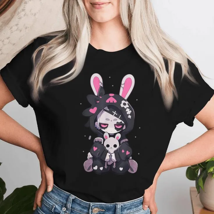 Goth Bunny Anime Girl Cute E-Girl Gothic Outfit Grunge Women T-shirt