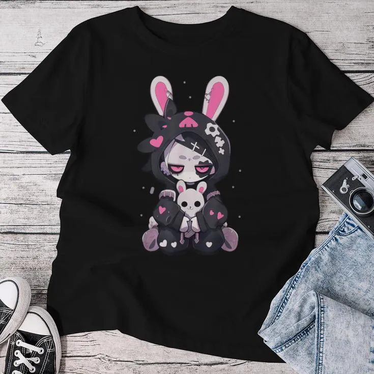 Goth Bunny Anime Girl Cute E-Girl Gothic Outfit Grunge Women T-shirt