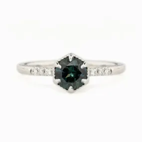 Grace Ring 5.5mm 0.82ct Teal Blue Round Queensland Sapphire, 14k White Gold (One of a kind)