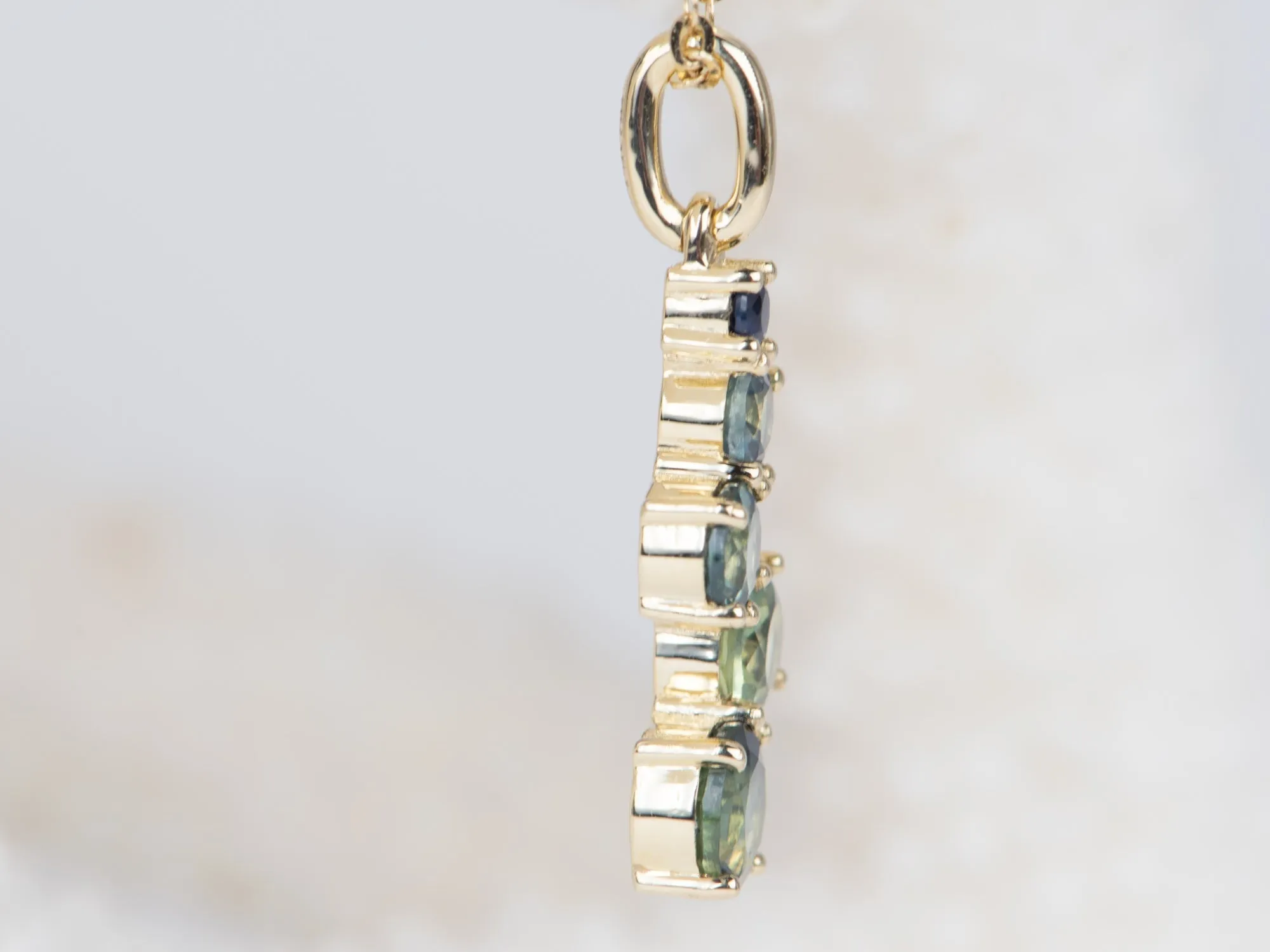 Gradual Size Teal Blue Sapphire Journey Pendant 14K Gold R4036