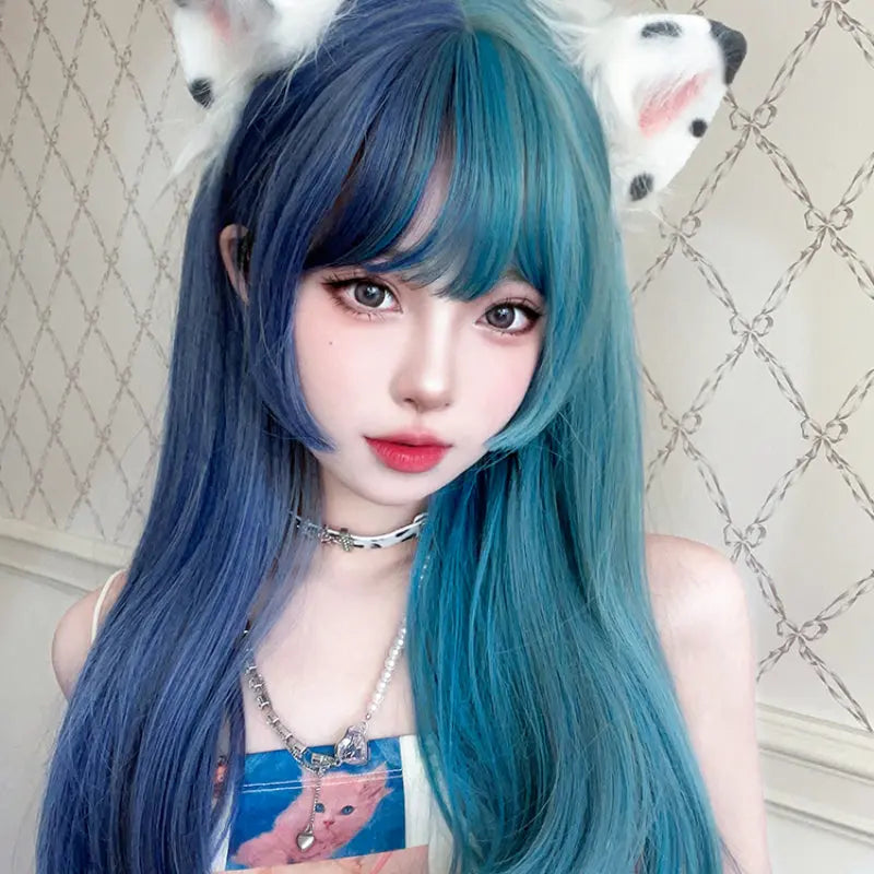 Harajuku Half Blue and Half Teal Wig ON1468