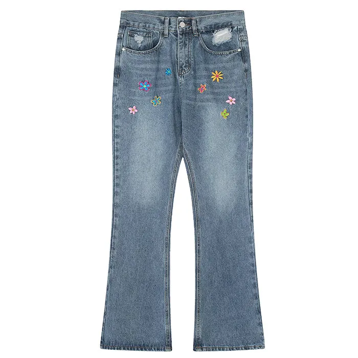 Indie Aesthetic Flower Embroidery Jeans