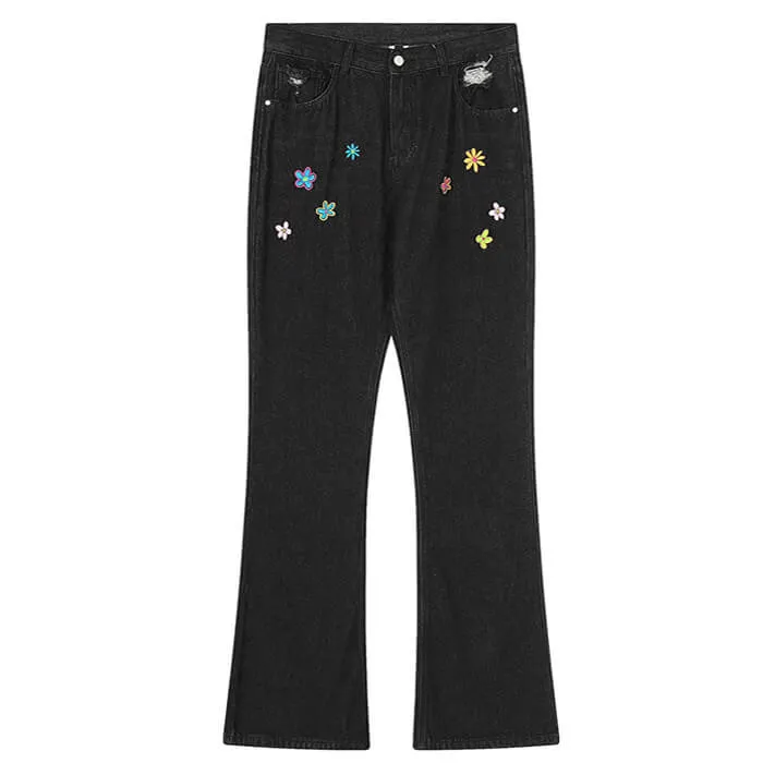 Indie Aesthetic Flower Embroidery Jeans