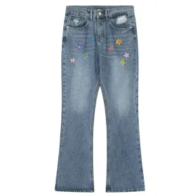 Indie Aesthetic Flower Embroidery Jeans