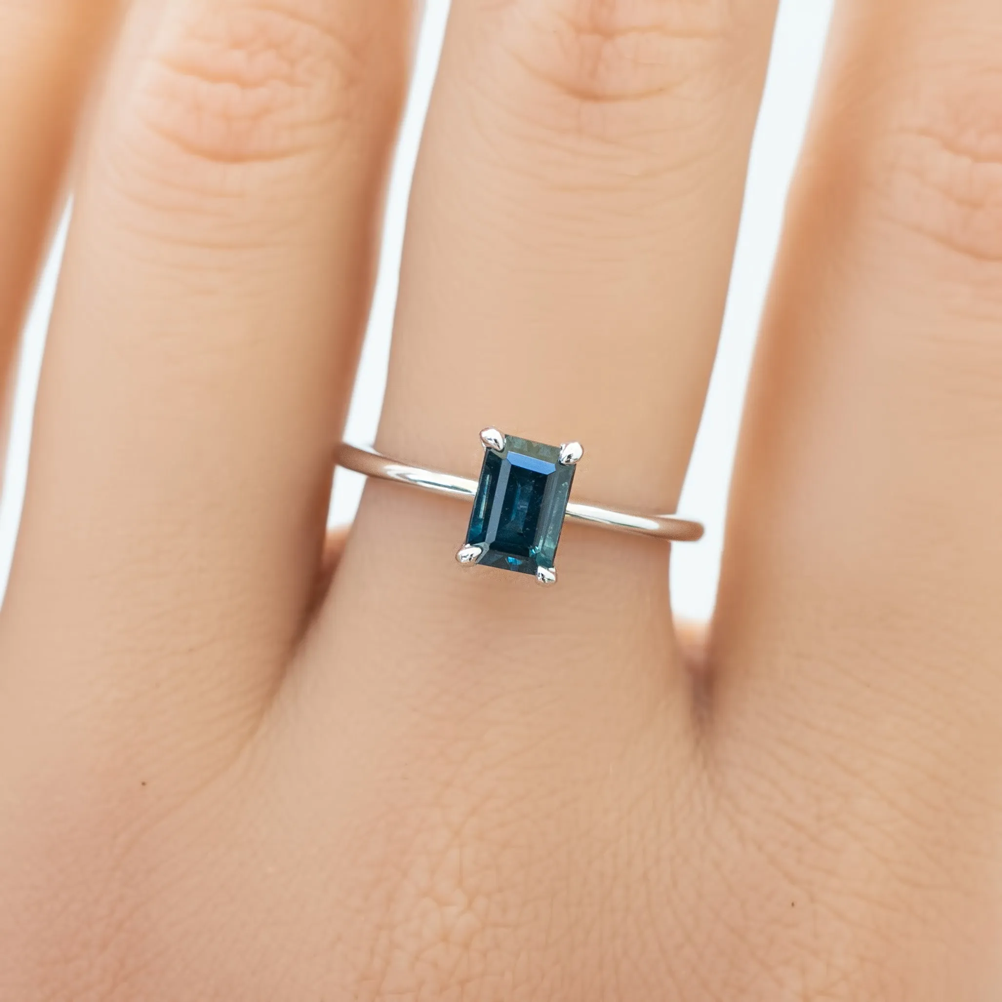 Jane Ring 1.12ct Deep Teal Blue Montana Sapphire, 14k White Gold (One of a kind)