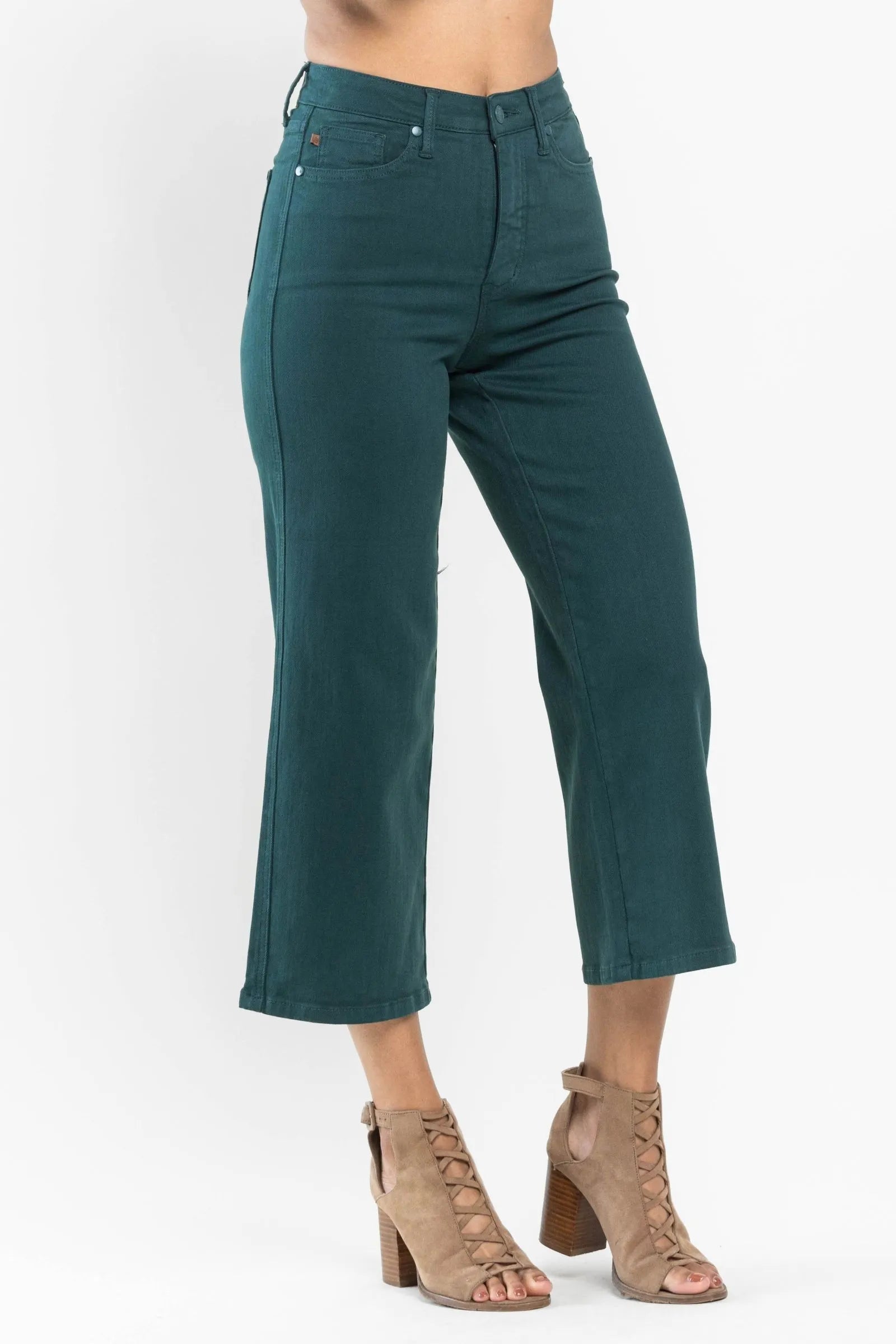 JUDY BLUE HIGH WAIST TUMMY CONTOL WIDE LEG JEANS- TEAL