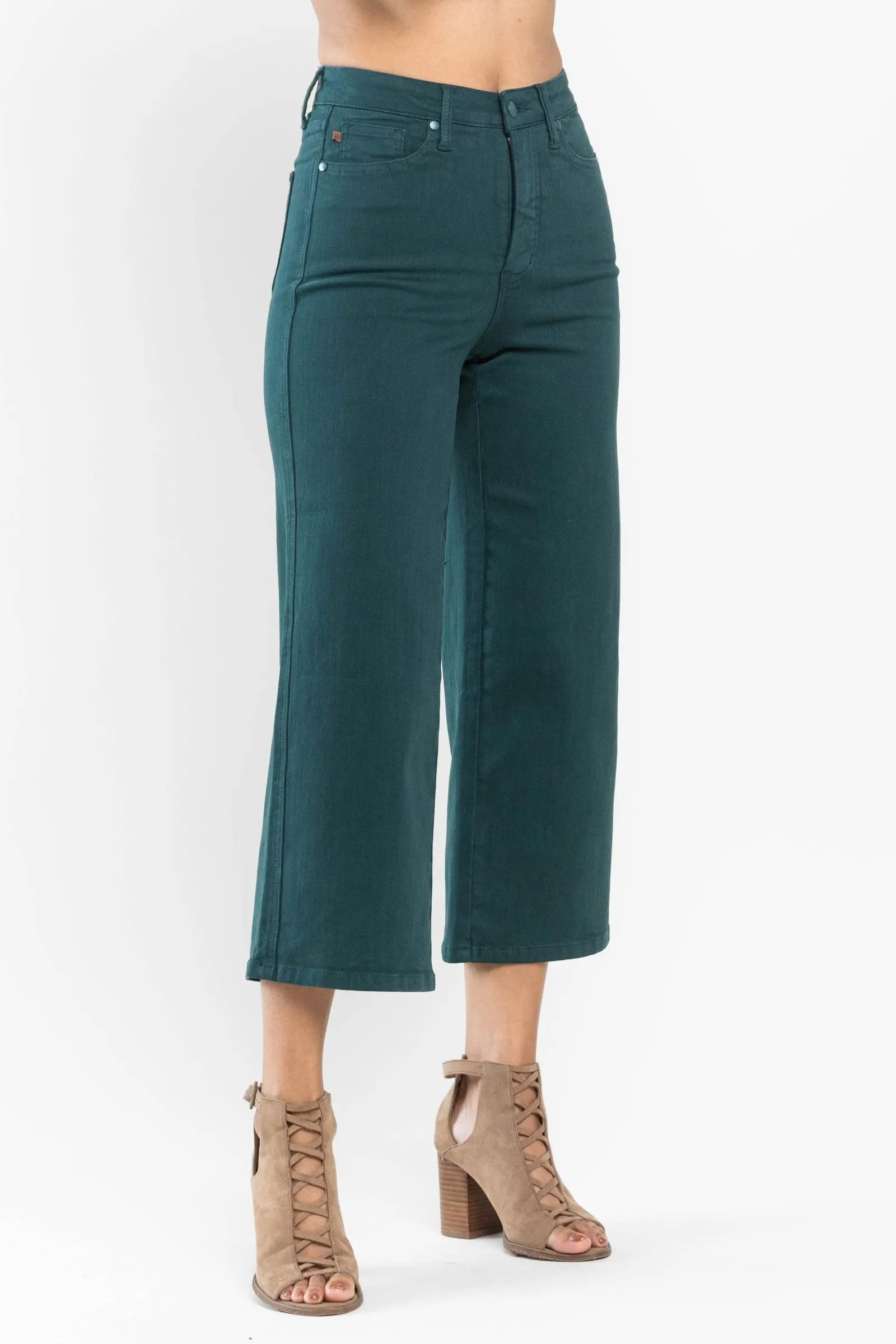 JUDY BLUE HIGH WAIST TUMMY CONTOL WIDE LEG JEANS- TEAL