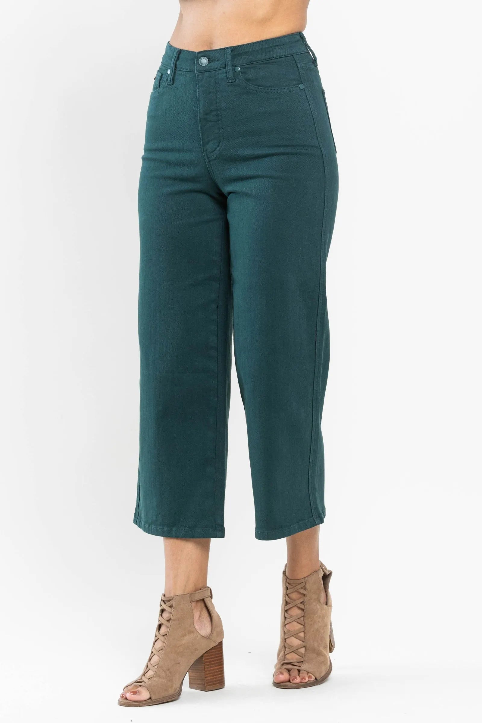 JUDY BLUE HIGH WAIST TUMMY CONTOL WIDE LEG JEANS- TEAL