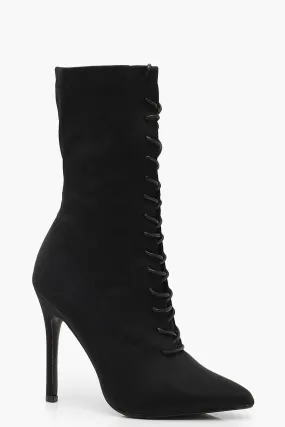 Lace Up Stiletto Heel Shoe Boots