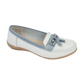 Ladies Leather Slip on White/Baby Blue Shoes Seafairer Flat Jo & Joe