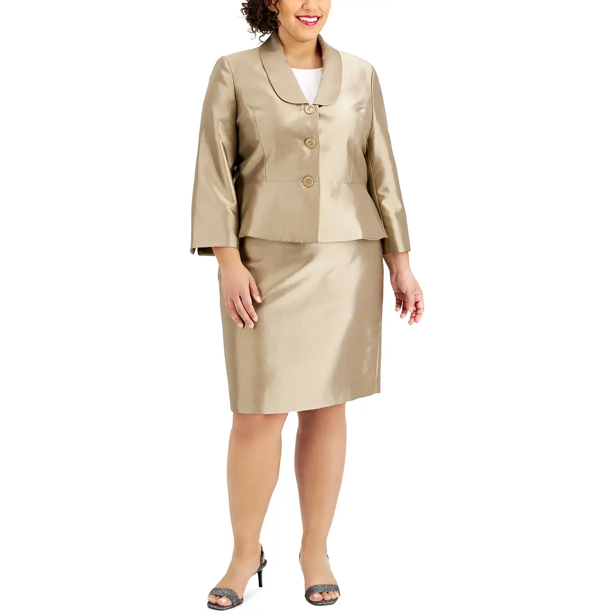 Le Suit Womens Plus Three Button Business Skirt Suit