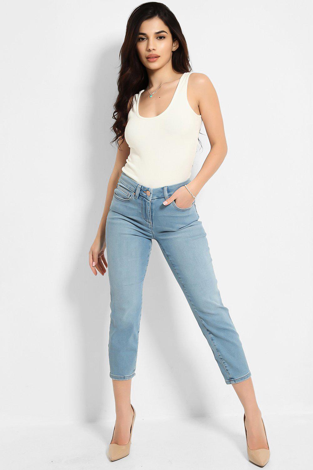 Light Blue Mid-Rise Super Skinny Cropped Jeans