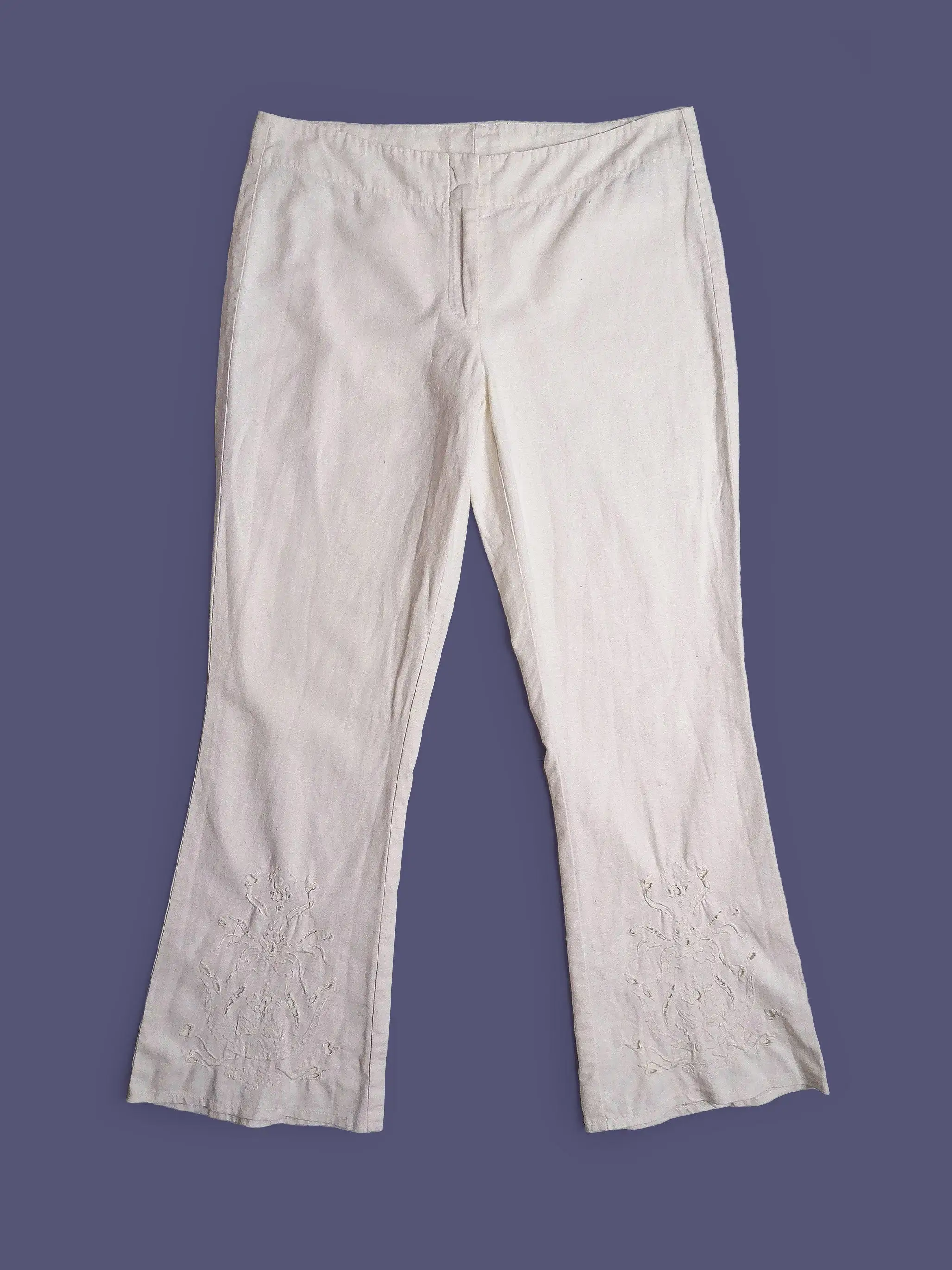 Linen White Pants Flared Leg - size L