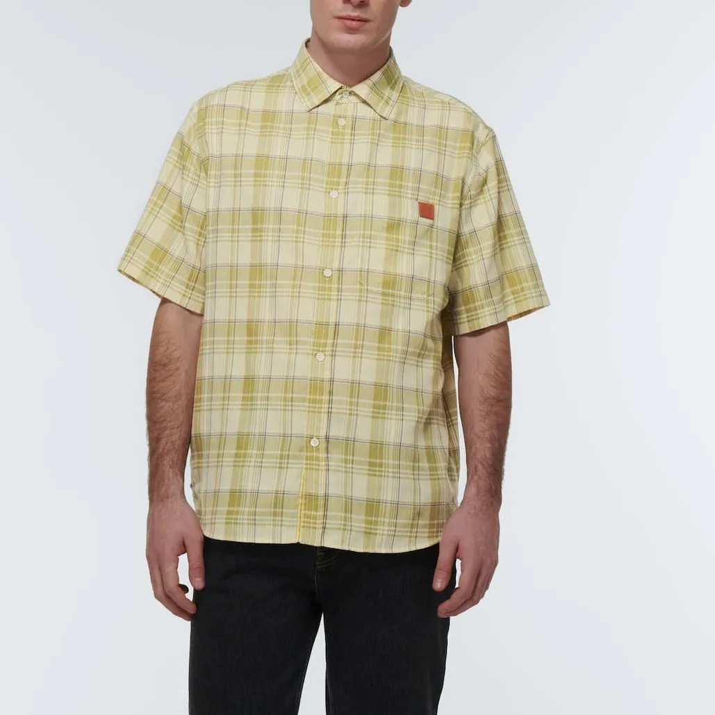 LOEWE  |Gingham Unisex Street Style Leather Cotton Short Sleeves