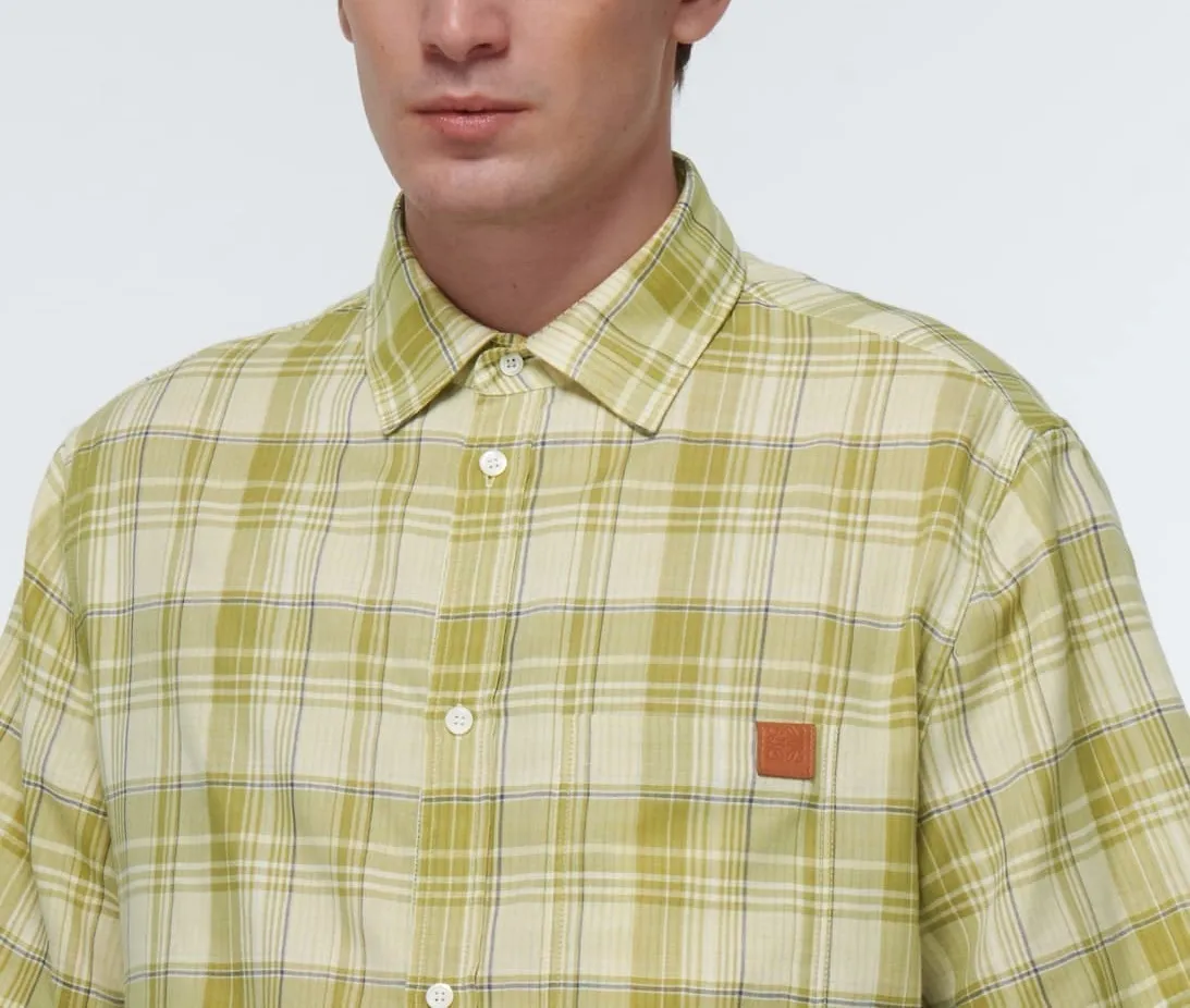 LOEWE  |Gingham Unisex Street Style Leather Cotton Short Sleeves