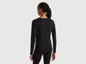 Long sleeve t-shirt in super stretch organic cotton - Black | Benetton