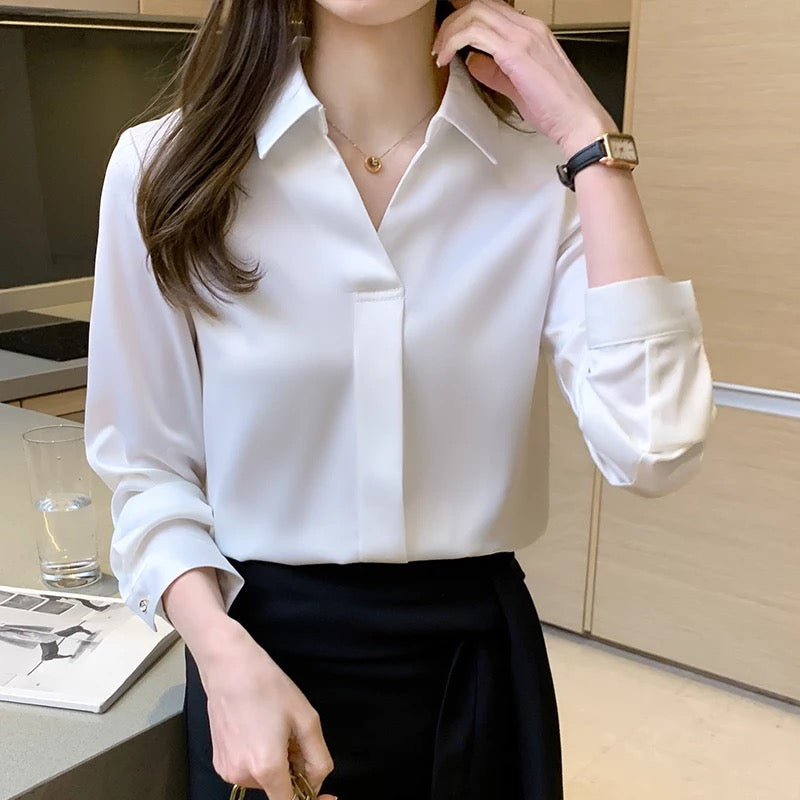 Long Sleeve Turn Down Collar Blouse