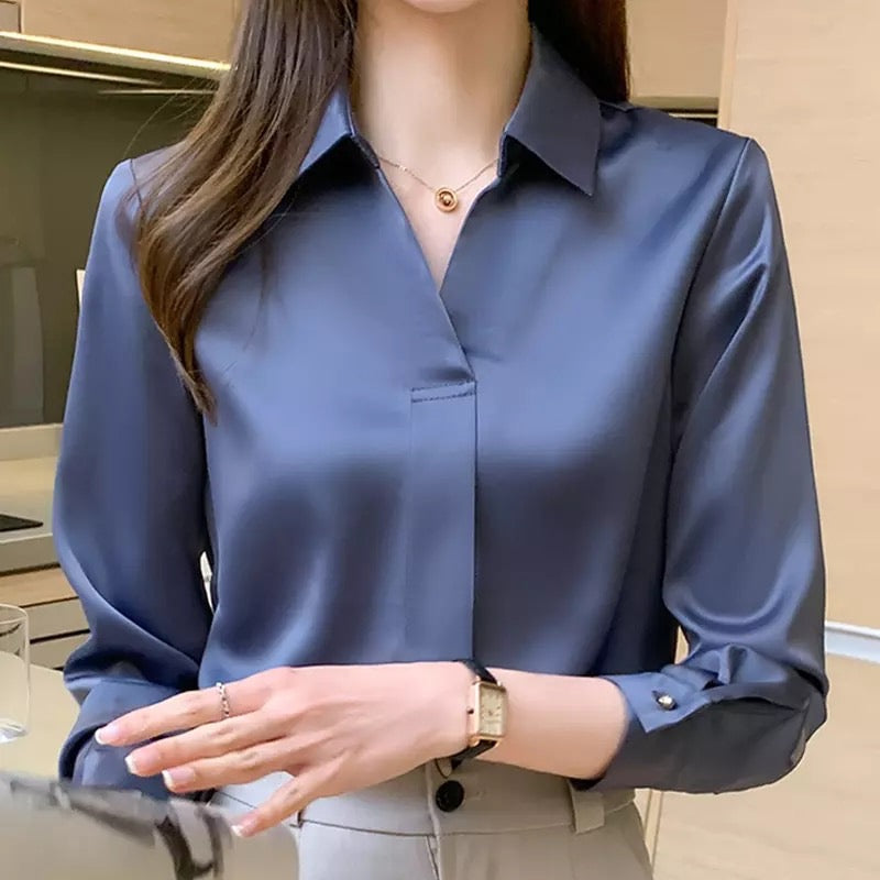 Long Sleeve Turn Down Collar Blouse