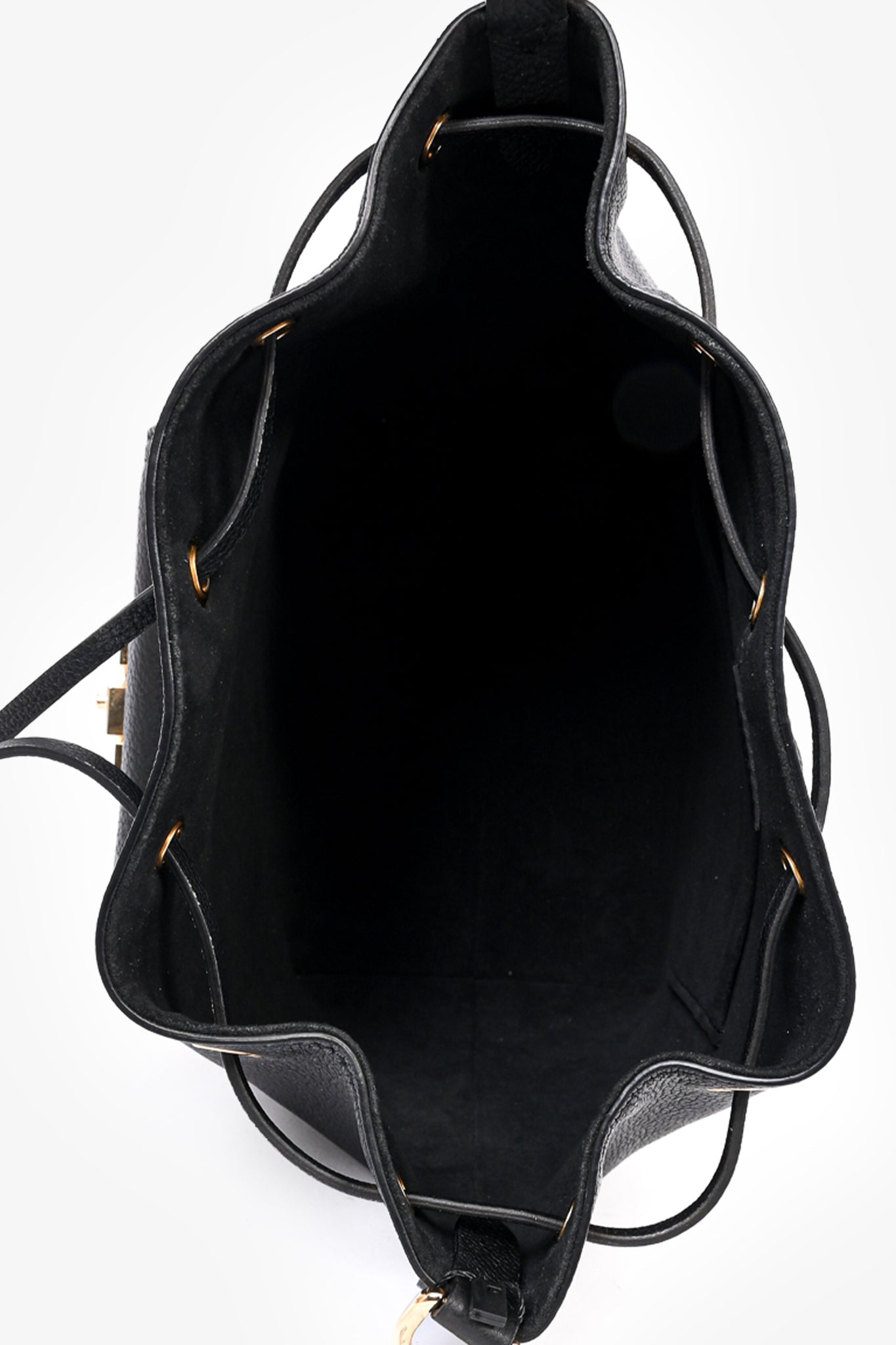 Louis Vuitton Black Leather 'Lock Me' MM Drawstring Bucket Bag