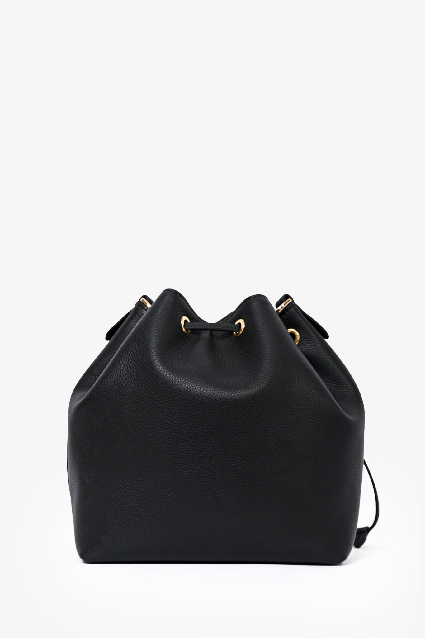 Louis Vuitton Black Leather 'Lock Me' MM Drawstring Bucket Bag