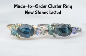 Made-to-Order Teal Blue Green Montana Sapphire Cluster Ring 14K Gold AD1495C