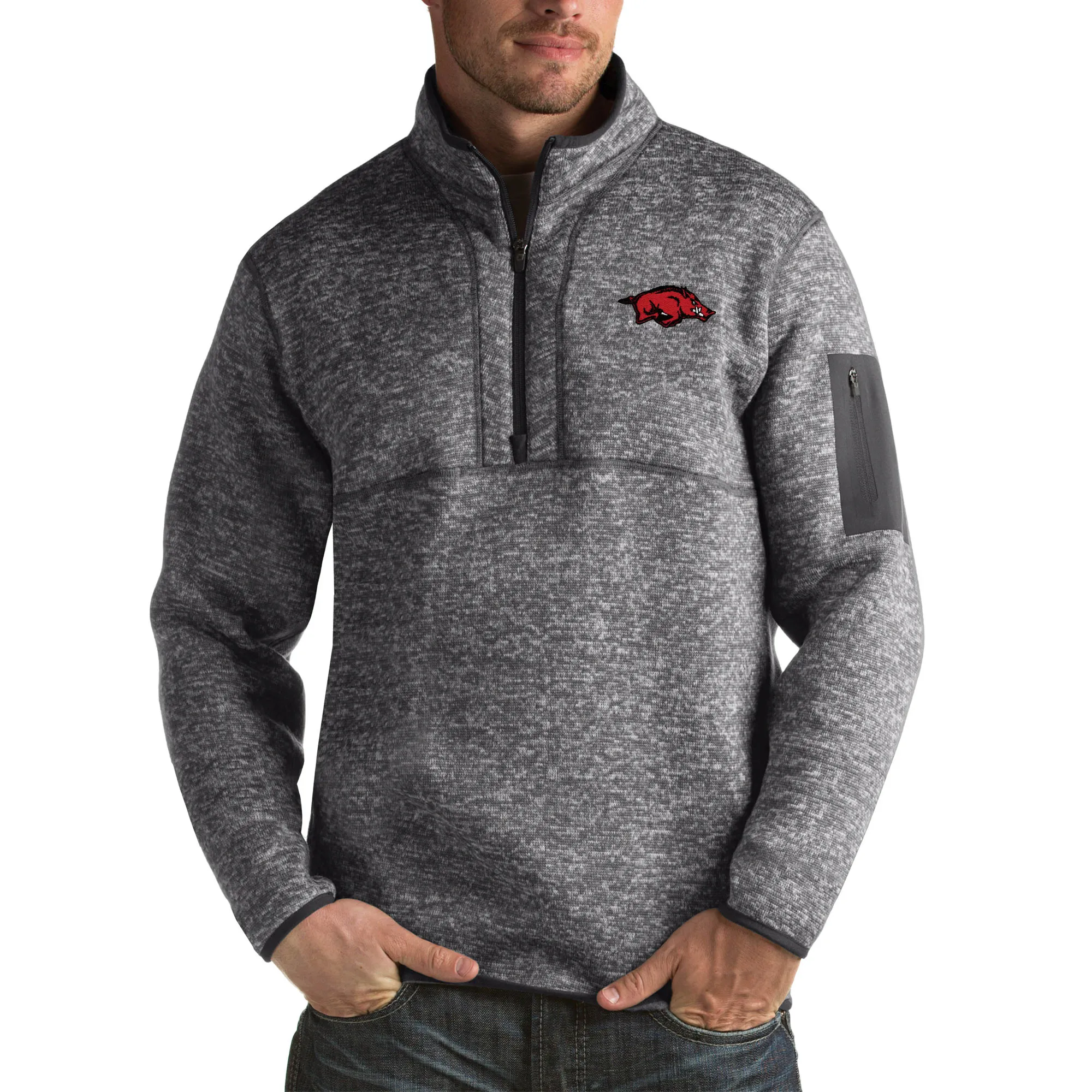 Men's Antigua Charcoal Arkansas Razorbacks Fortune Big & Tall Quarter-Zip Pullover Jacket