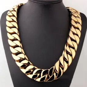 Men's Big Heavy Gold Color 316L Stainless Steel Cuban Link Chain Necklace