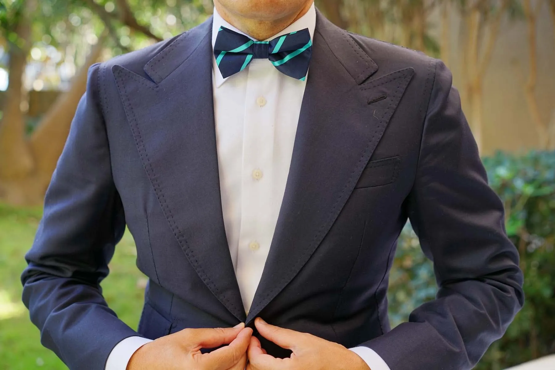 Navy Blue Bow Tie with Teal Stripe