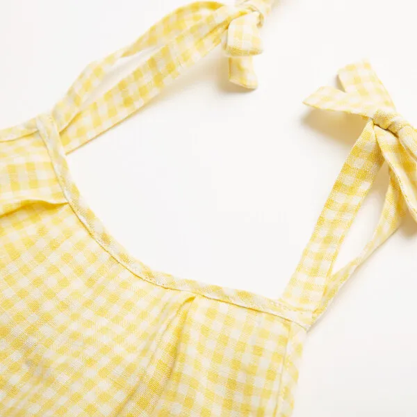 Nellie Quats Hide And Seek Check Linen A-Line Playsuit, Lemon