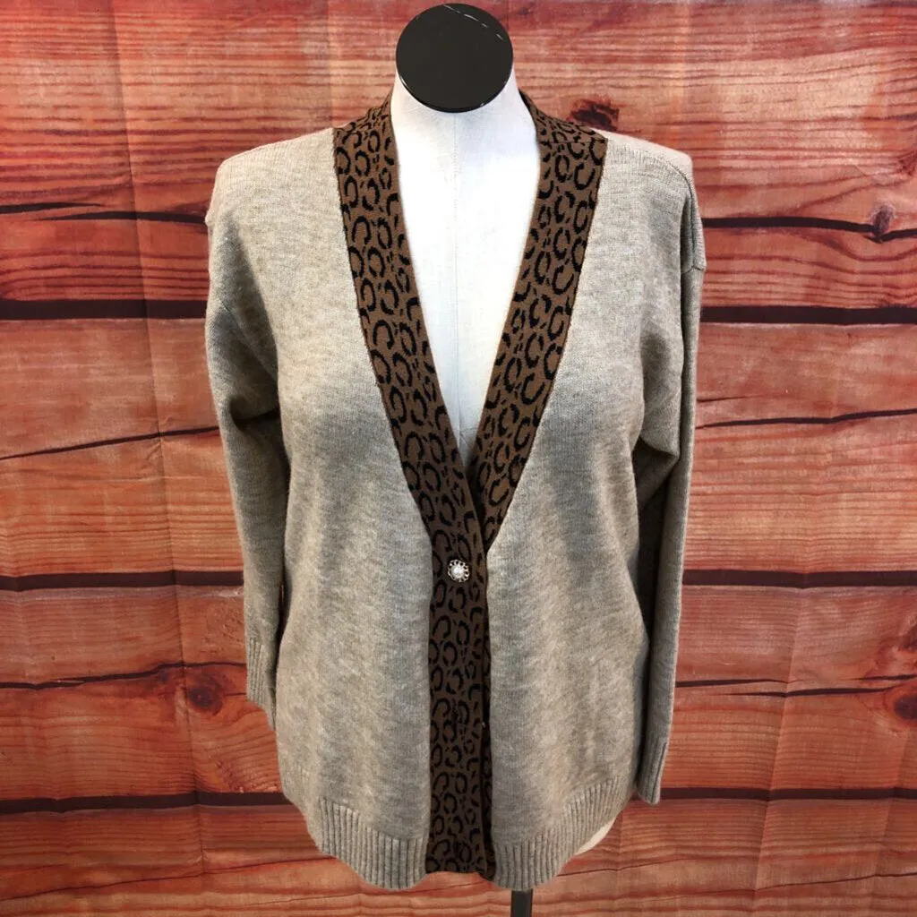 NWT MADE WITH LOVE TAN ANIMAL TRIMMED CARDIGAN SIZE XXL TCC