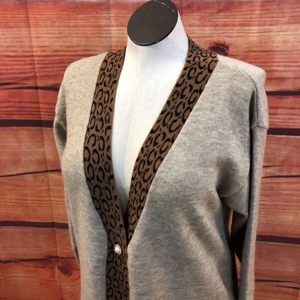 NWT MADE WITH LOVE TAN ANIMAL TRIMMED CARDIGAN SIZE XXL TCC