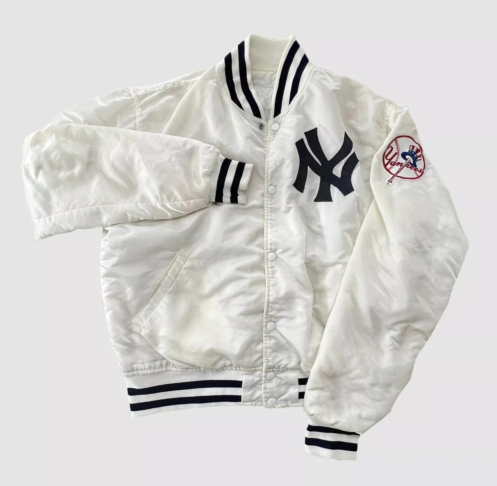 NY Yankees Vintage 90s Athletic Jacket White Satin Bomber Style Varsity Jacket-02