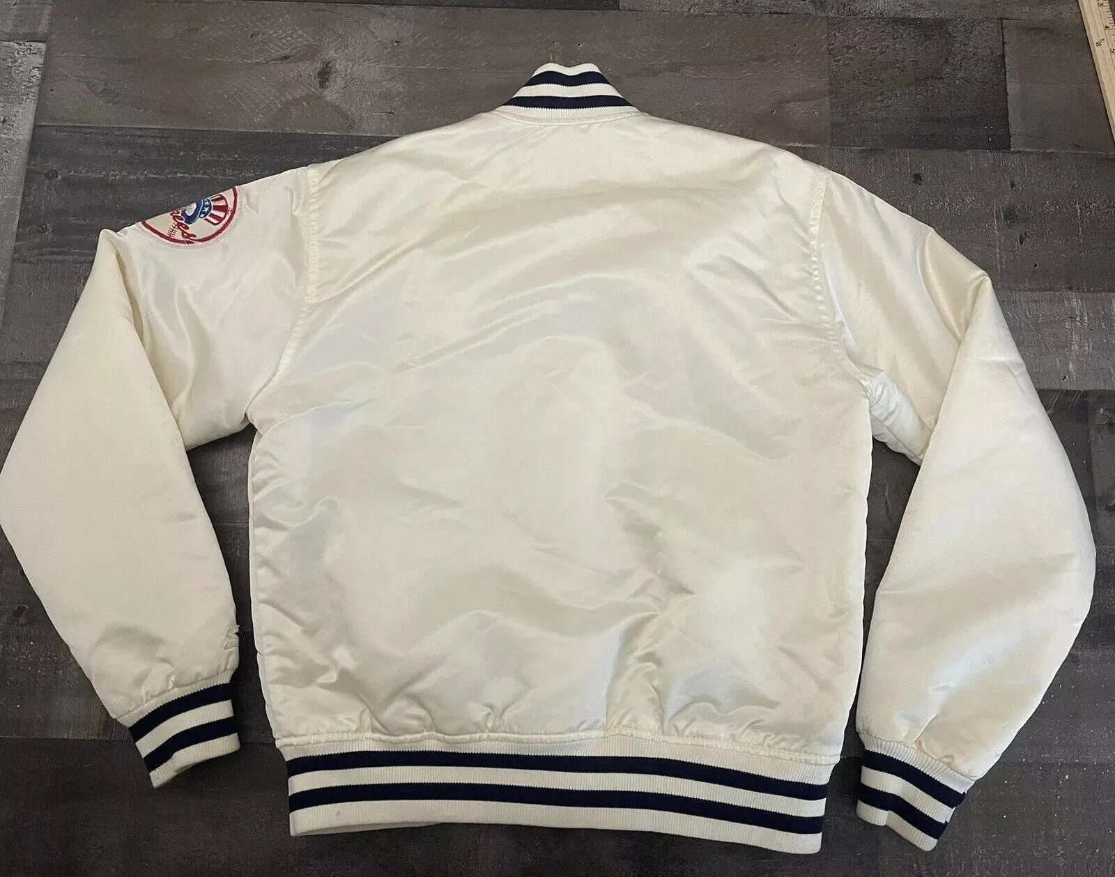 NY Yankees Vintage 90s Athletic Jacket White Satin Bomber Style Varsity Jacket-02