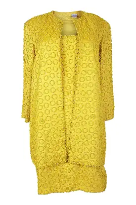 OLEG CASSINI Vintage Canary Yellow Silk Dress Jacket Suit Set (S)