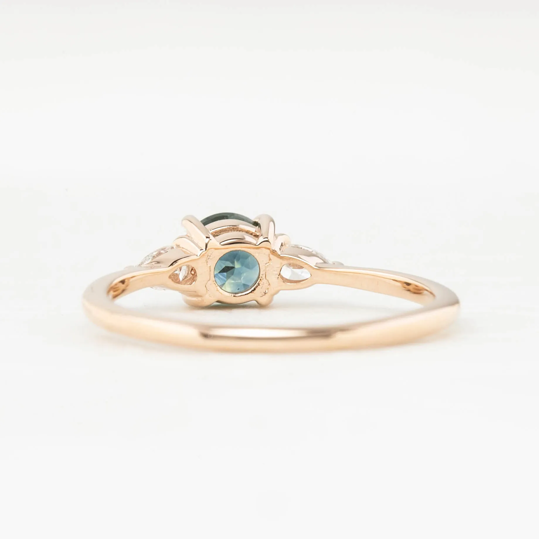 Olivia Ring Teal Blue Green Queensland Round Sapphire Ring, 14k Rose Gold