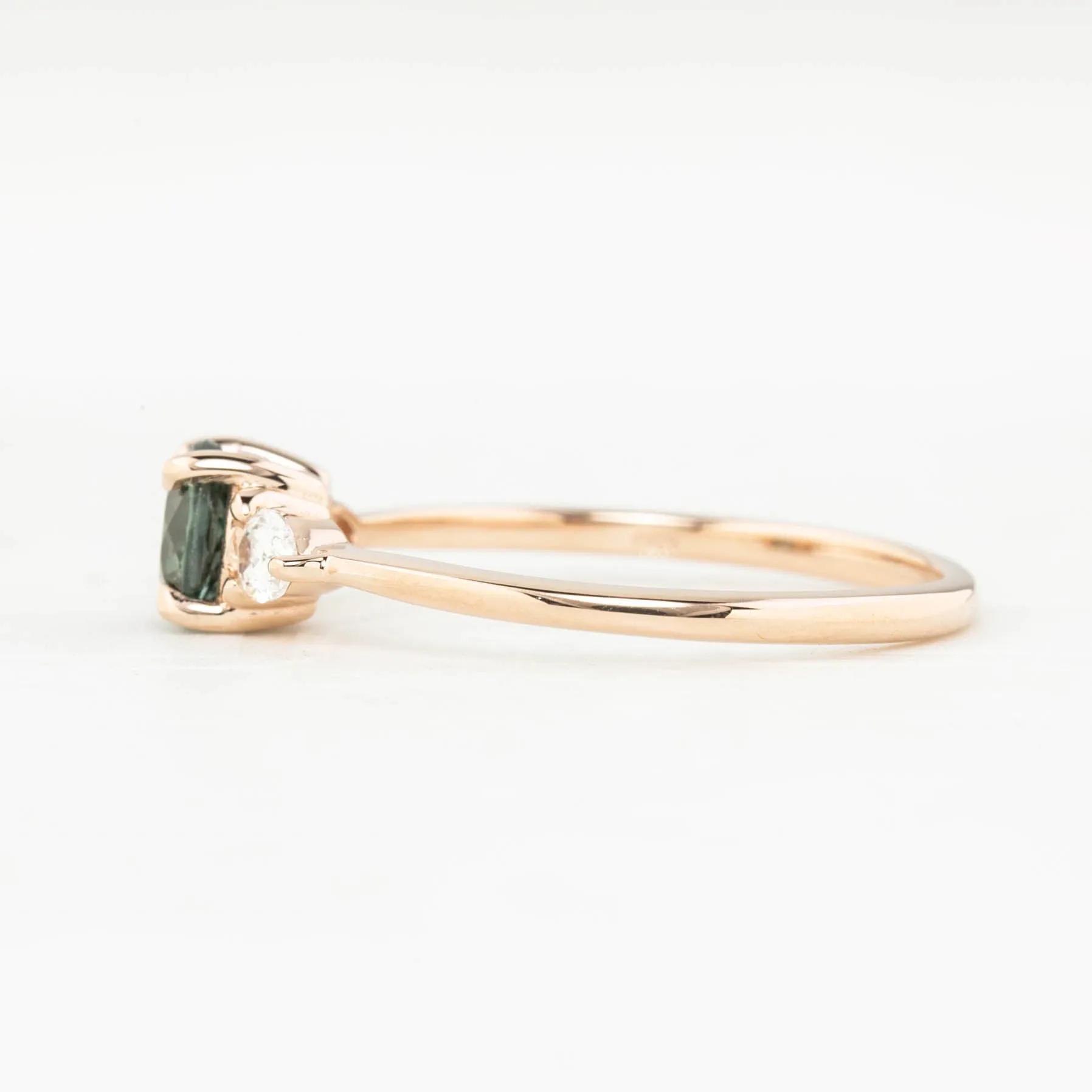 Olivia Ring Teal Blue Green Queensland Round Sapphire Ring, 14k Rose Gold