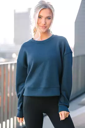 On The Move Teal Blue Cropped Pullover