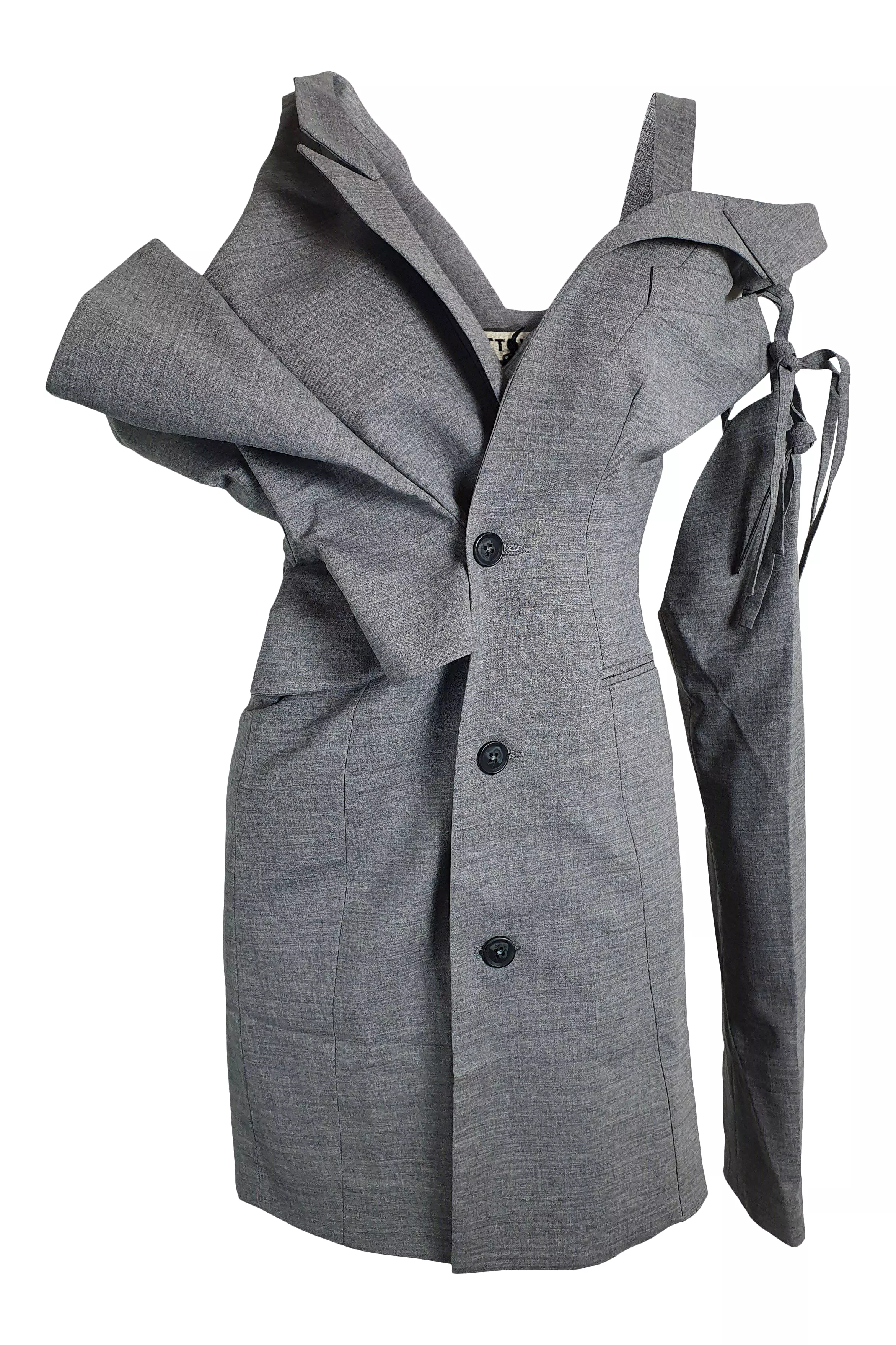 OTTOLINGER Grey Deconstructed Wool Suiting Mini Dress (FR 32 | UK 4 | US 0)