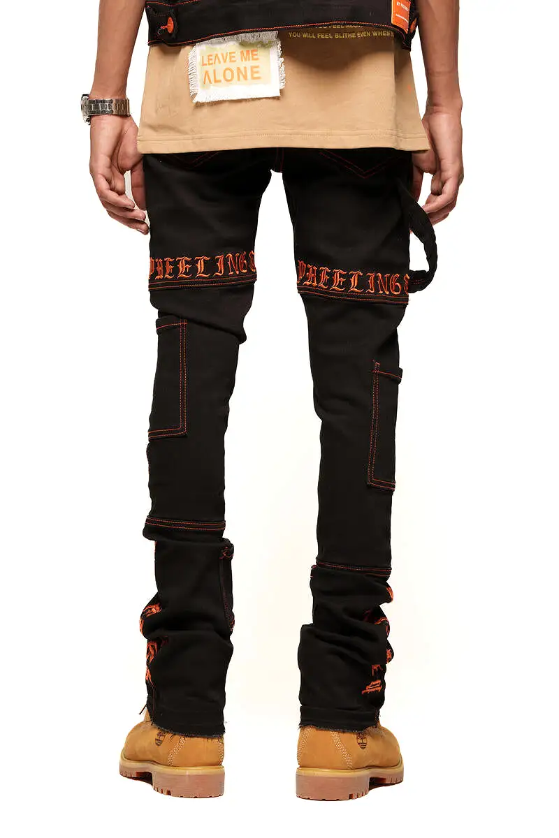 PHEELINGS DEFYING ODDS FLARE STACK DENIM (JET BLACK/ORANGE)