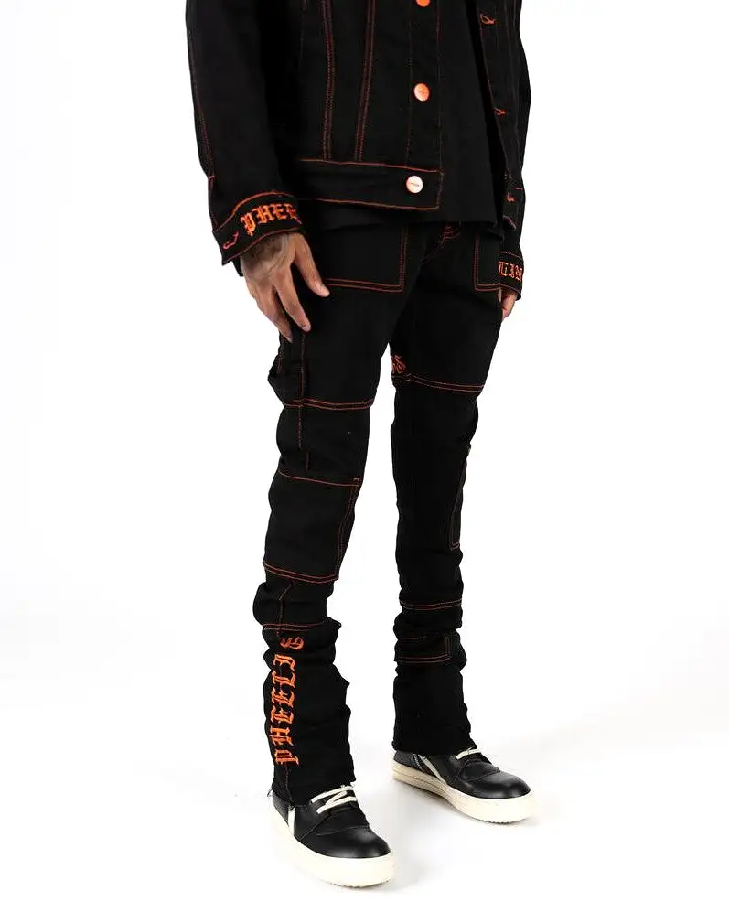 PHEELINGS DEFYING ODDS FLARE STACK DENIM (JET BLACK/ORANGE)