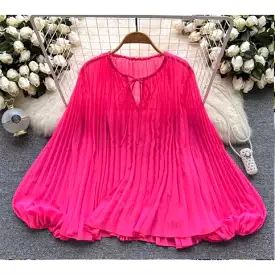 Pleated Long Sleeve Blouse