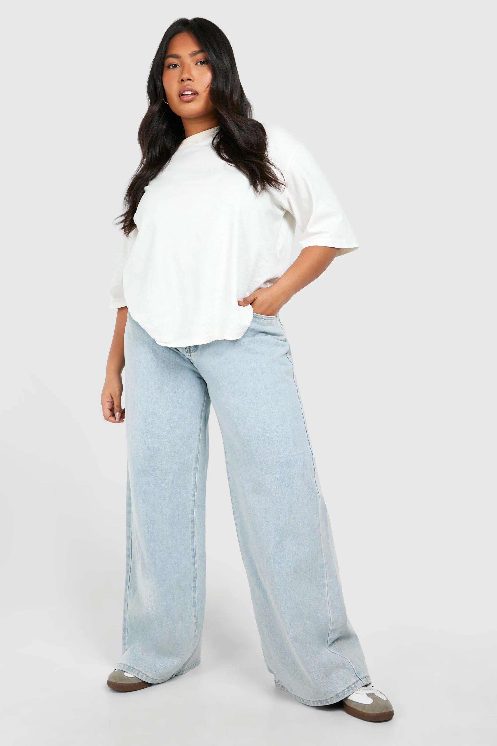 Plus Asymmetric Waistband Wid Leg Jeans