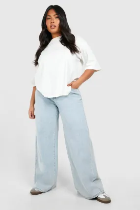 Plus Asymmetric Waistband Wid Leg Jeans