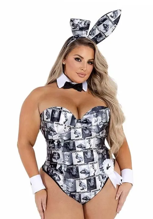 Plus Size Playboy Bunny Cover Girl Costume for  Women